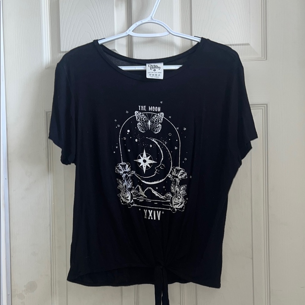 Black Graphic Tee with Moon Design